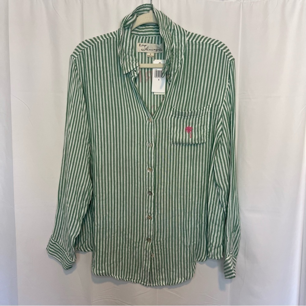 Vintage Havana Striped Button-Down Shirt - Swimsuit Cover Up Resort Wear S NWT